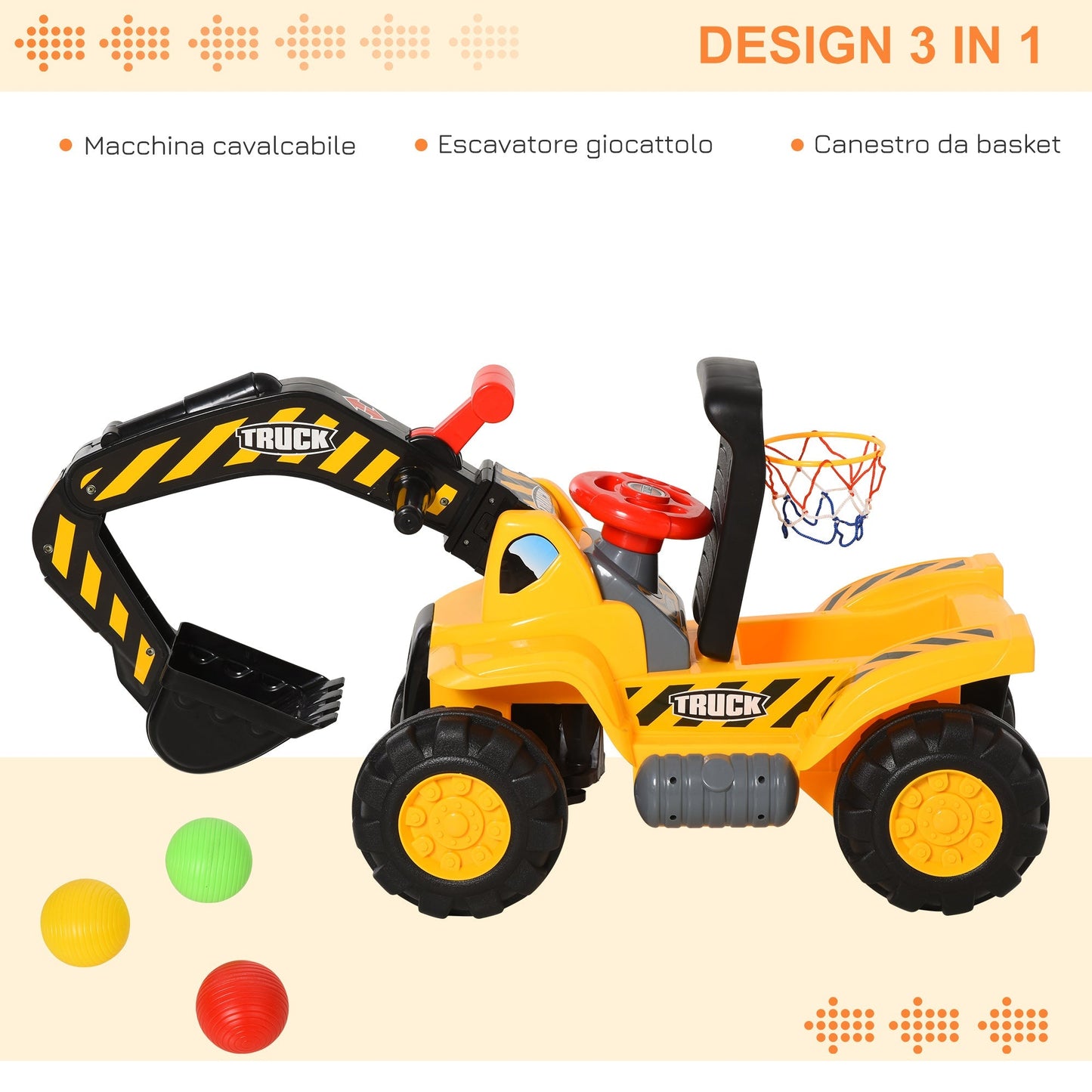 toy escaper for children (max. 30 kg) with mobile arm, basket and colored balls, yellow and black - Borgè