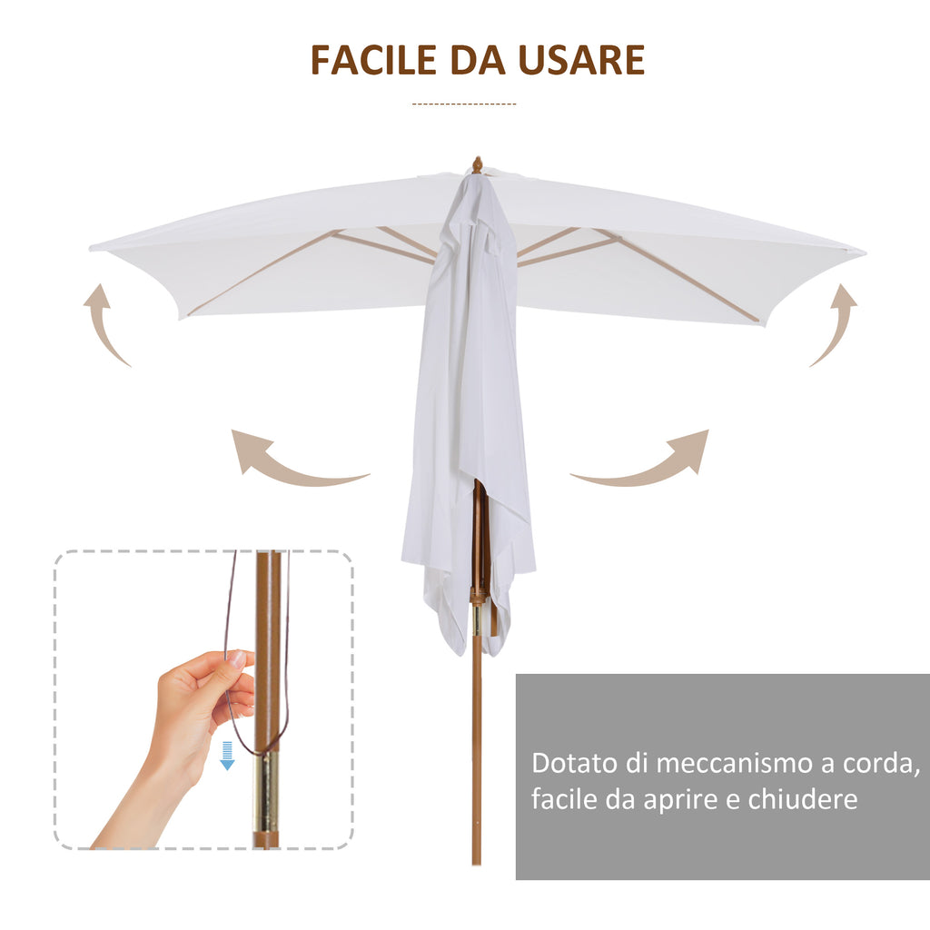 Outsunny umbrella M from garden 2x3 in lacquered wood with removable cover, white - Borgè