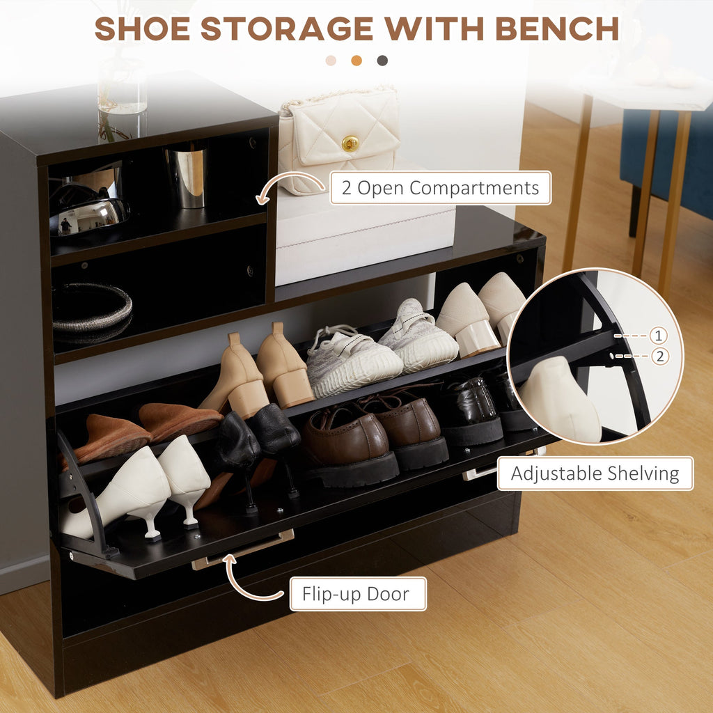 Set Appendi Entrance Dresses With Mirror And Bench Shoes For 8 Paia of Shoes, Shoned Black - Borgè