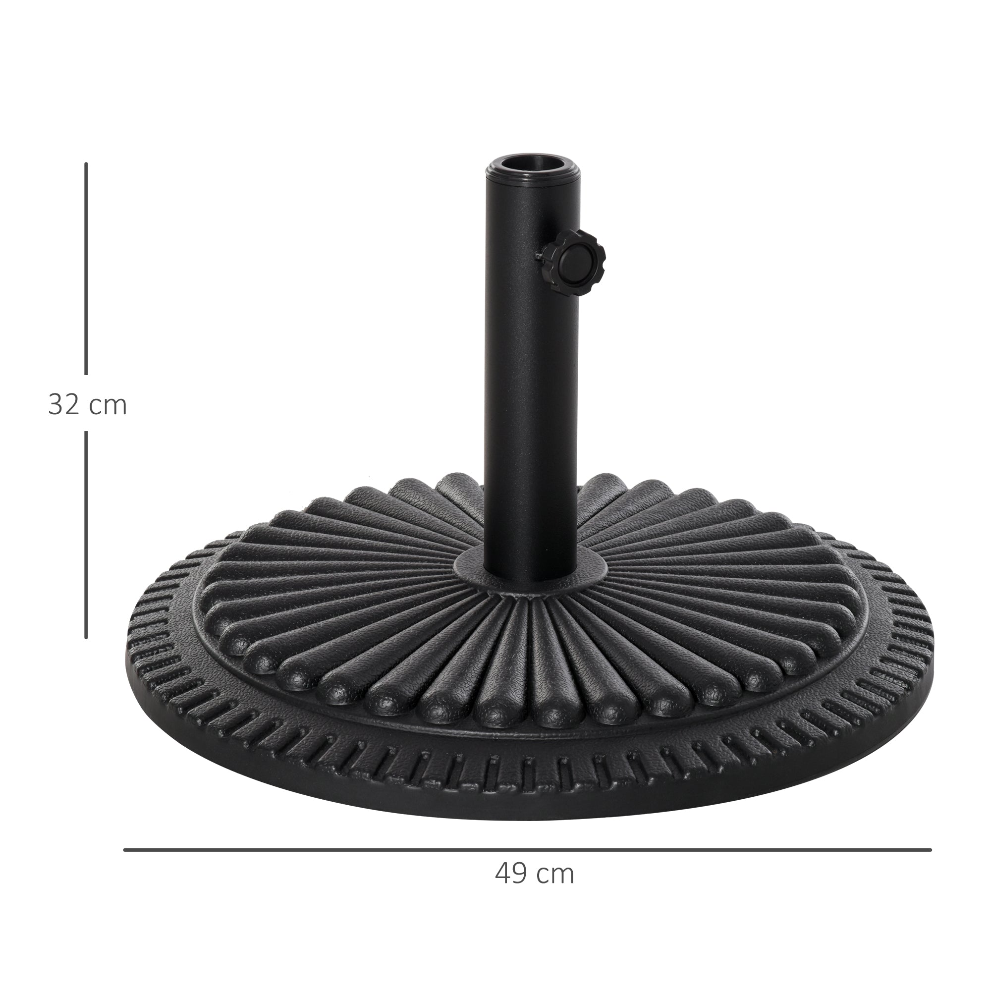 14kg HDPE Round Umbrella Base for Ф35-38-48mm Poles, Ø49x32A cm, Black - Borge' Group Limited