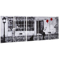 Canvas Print with Little Girl, 80x40cm, 5 Pieces for Home and Office, Pine Wood Canvas and Water-Based Paint, Black White Red - Borgè