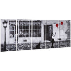 Canvas Print with Little Girl, 80x40cm, 5 Pieces for Home and Office, Pine Wood Canvas and Water-Based Paint, Black White Red - Borgè