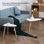 Set 2 Tavolini with a stackable Nordic style tables with wooden legs, white - Borgè
