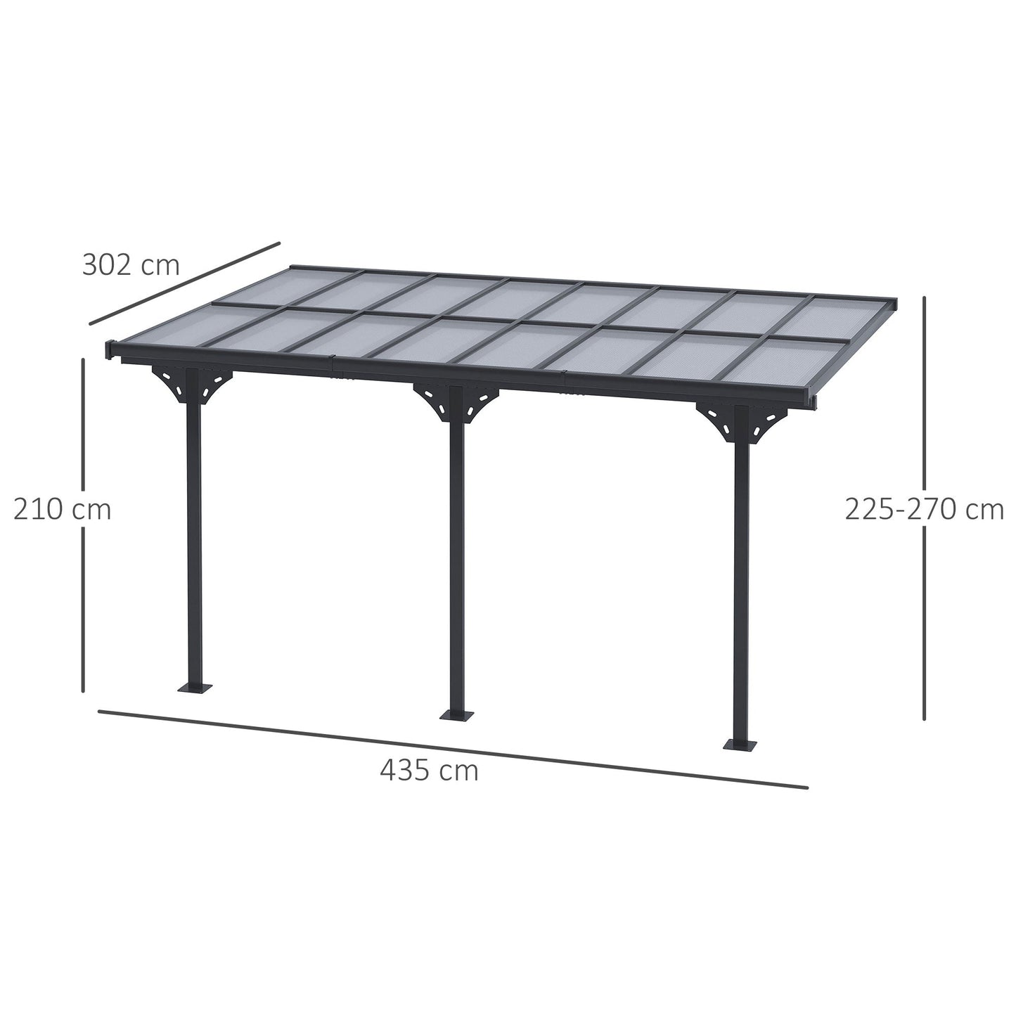 Outsunny pergola leaning against polycarbonate and aluminum garden, adjustable installation, Grey - Borgè