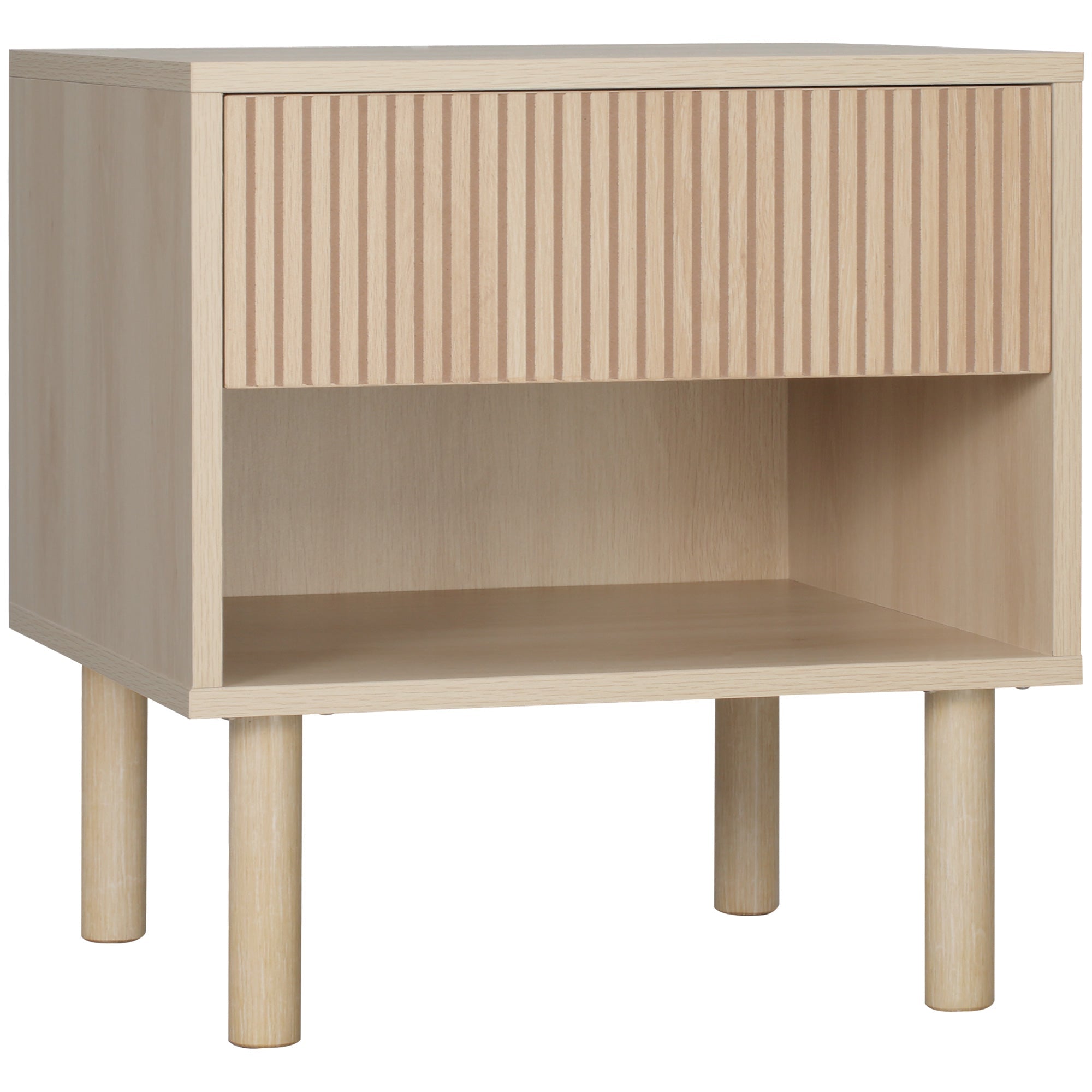 modern bedside table with drawer and open shelf in chipboard, 47x47x50 cm, wood color - Borgè