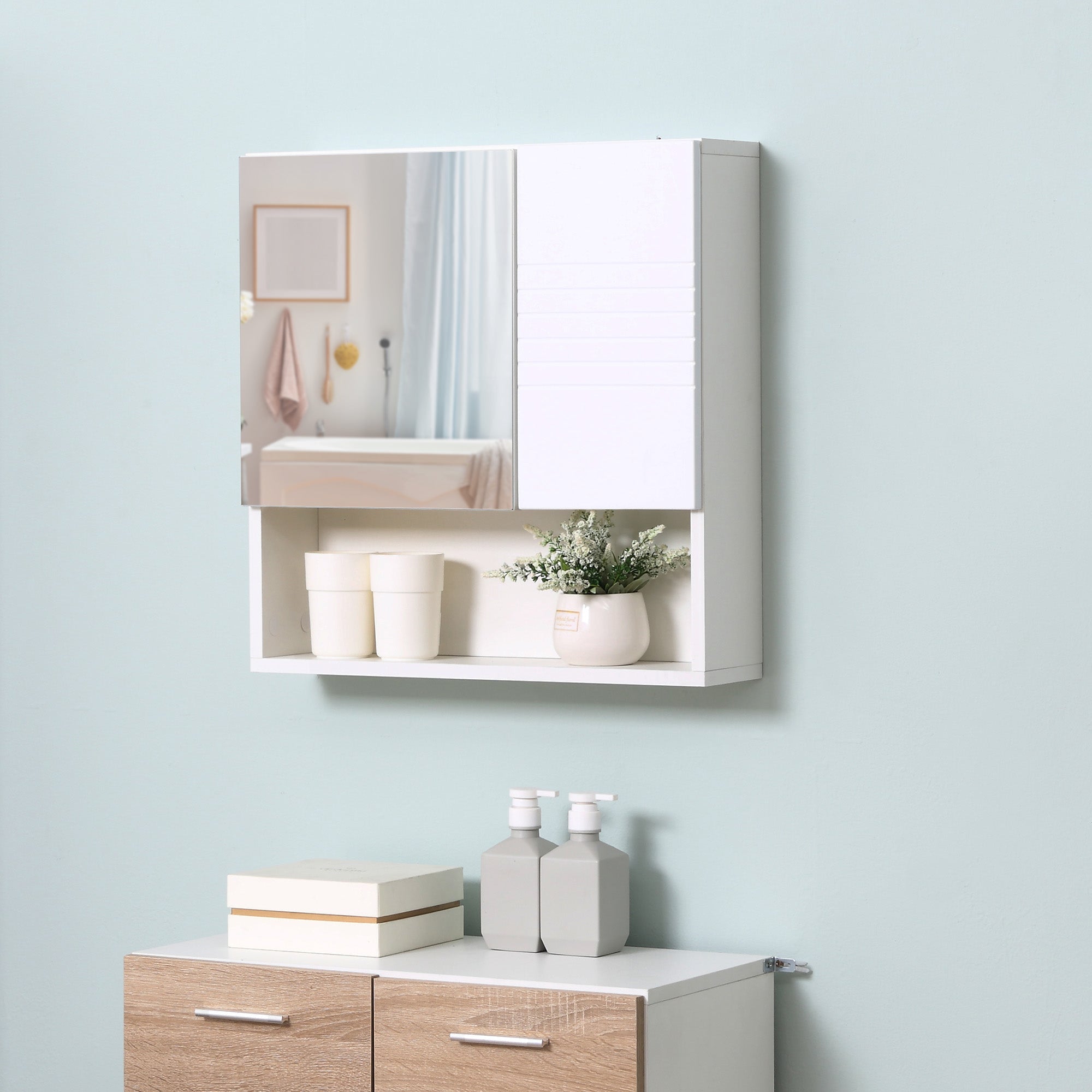 Kleankin Bathroom mirror cabinet, Wall fixing bathroom cabinet, 54x15x55cm, white - Borgè
