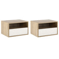 Set 2 Bedside tables suspended with drawer and shelf 45x35x27.5cm - White and wooden color - Borgè