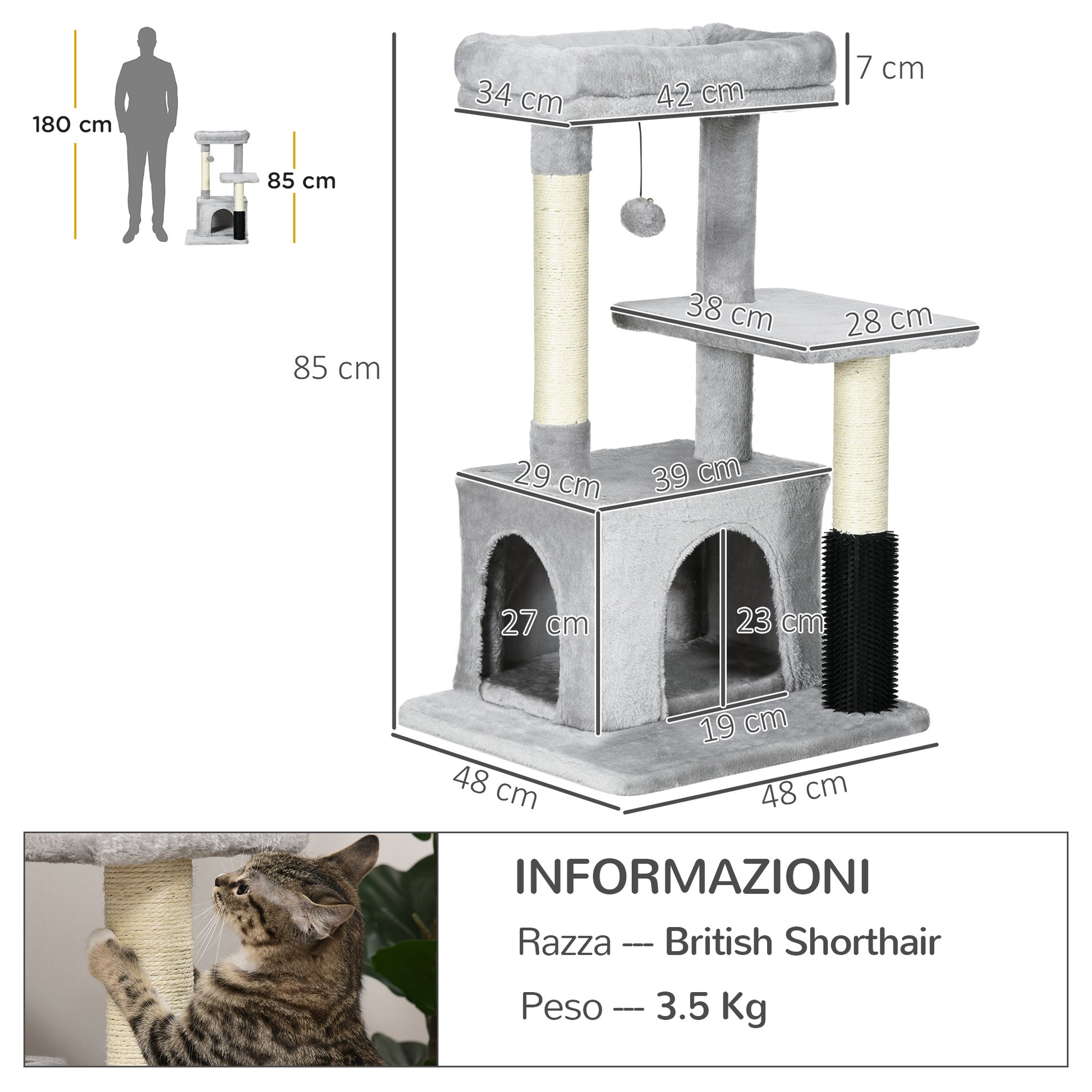 PAWHUT TRAGRAFFI TREA FOR MULTILIVELLO Cats with bed and house, Plush coating, gray - Borgè