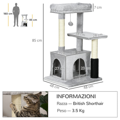 PAWHUT TRAGRAFFI TREA FOR MULTILIVELLO Cats with bed and house, Plush coating, gray - Borgè