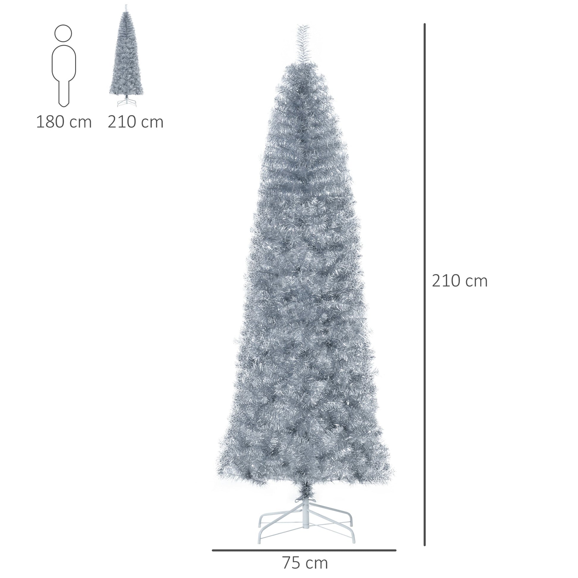 High and narrow artificial Christmas tree with removable base 210cm - silver - Borgè