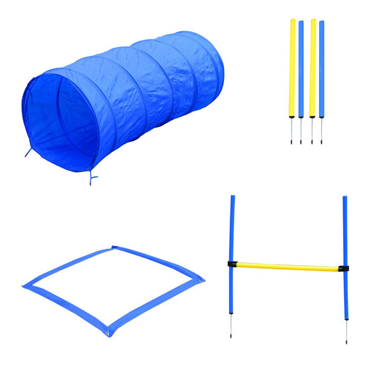 Pawhut Set Agility Dog for dog training with tunnels, slalom and obstacle, transport bag, yellow and blue - Borgè