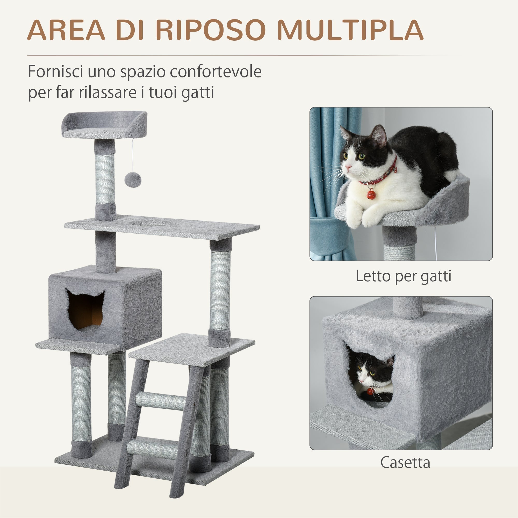 Grey Cat Tree for cats with Scratch Pole - Borge' Group Limited