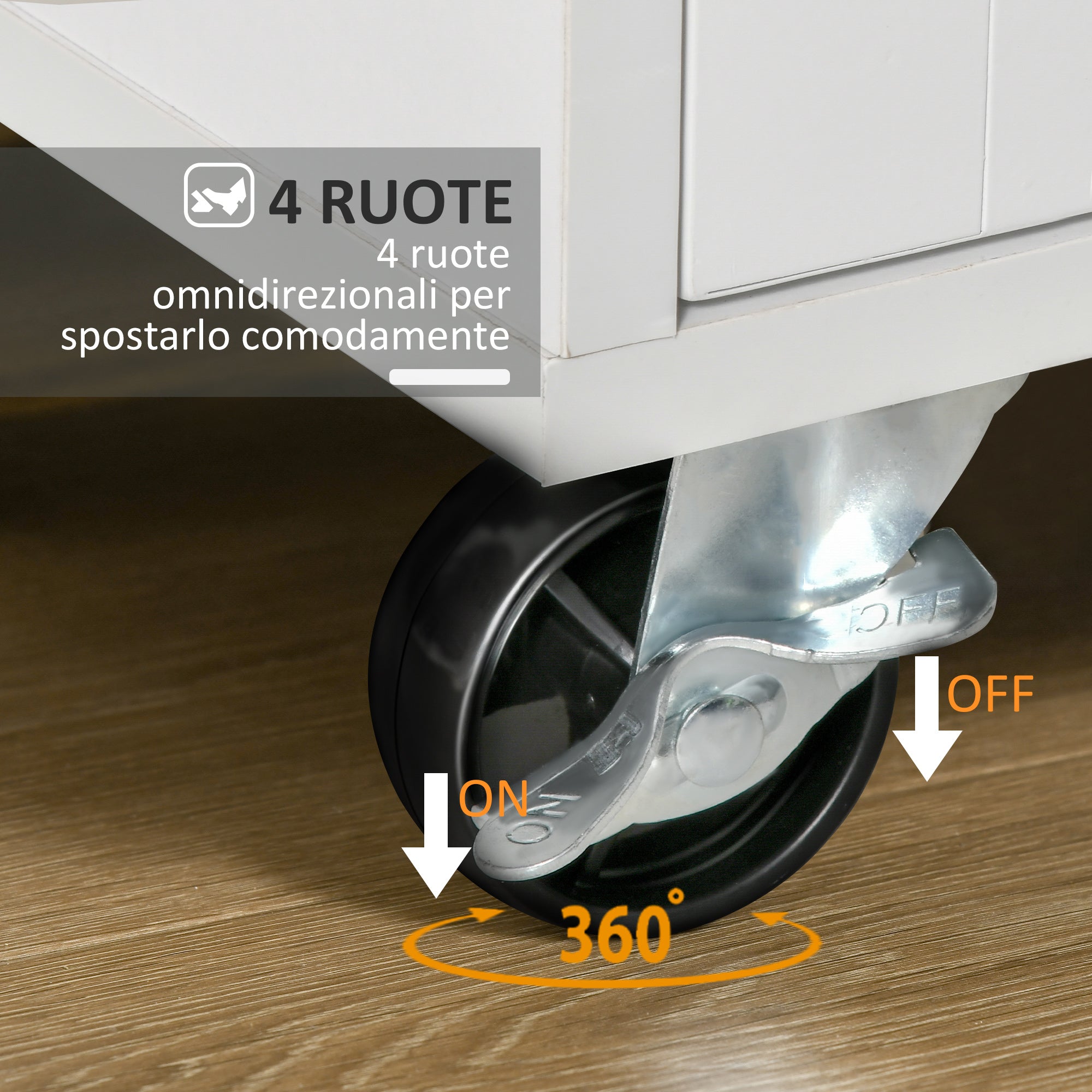 Multiuse wooden kitchen trolley with 2 drawers, 104x46x91cm - white - Borgè