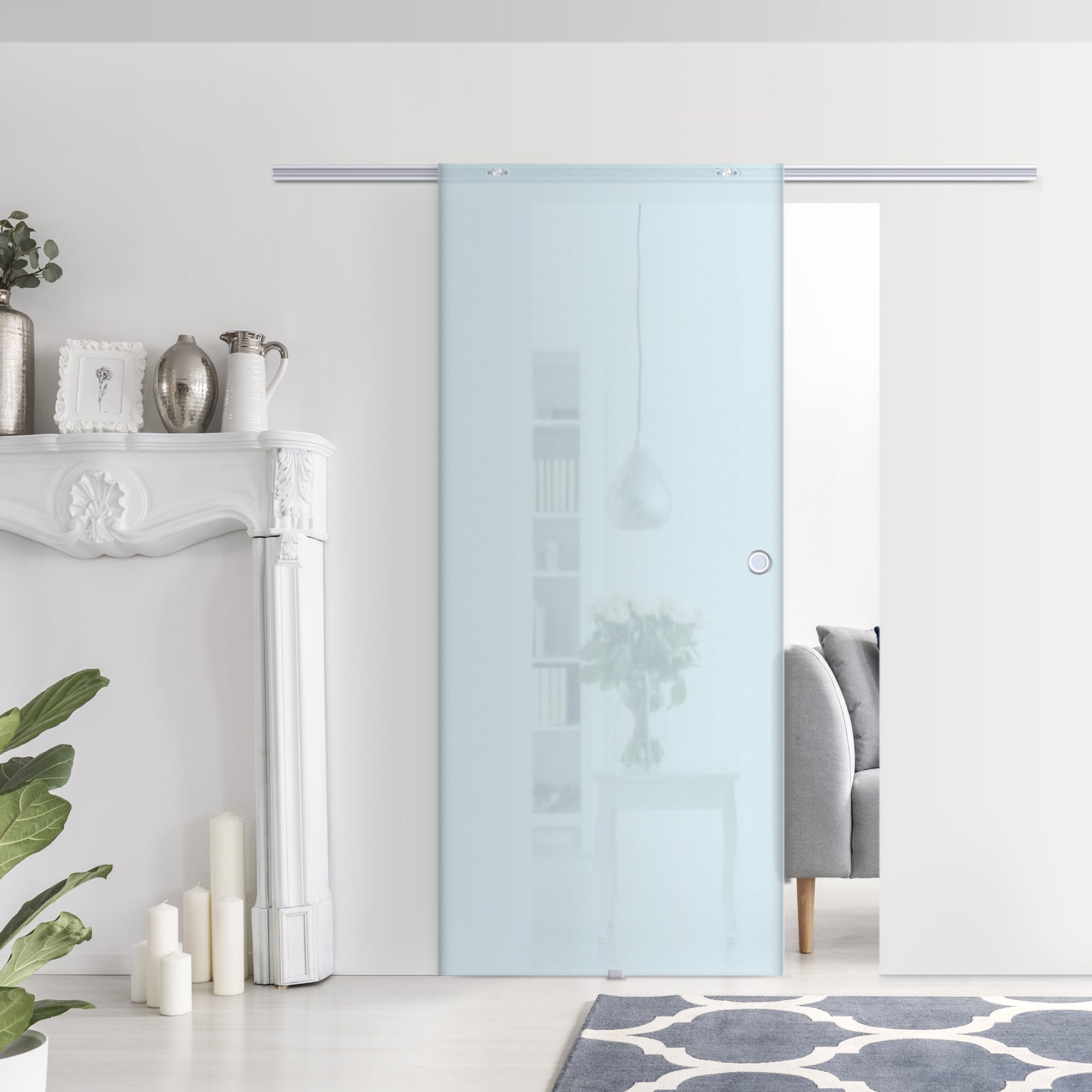 Sliding Door Smudged Glass Effect with Aluminum Track , 90x205cm | - Borgè