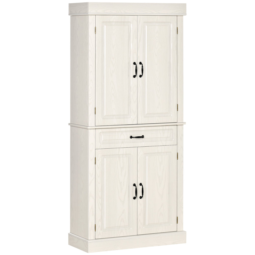 Kitchen Credenza with 2 cabinets and colonial style drawer, 80x35x180 white white - Borgè