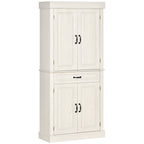 Kitchen Credenza with 2 cabinets and colonial style drawer, 80x35x180 white white - Borgè