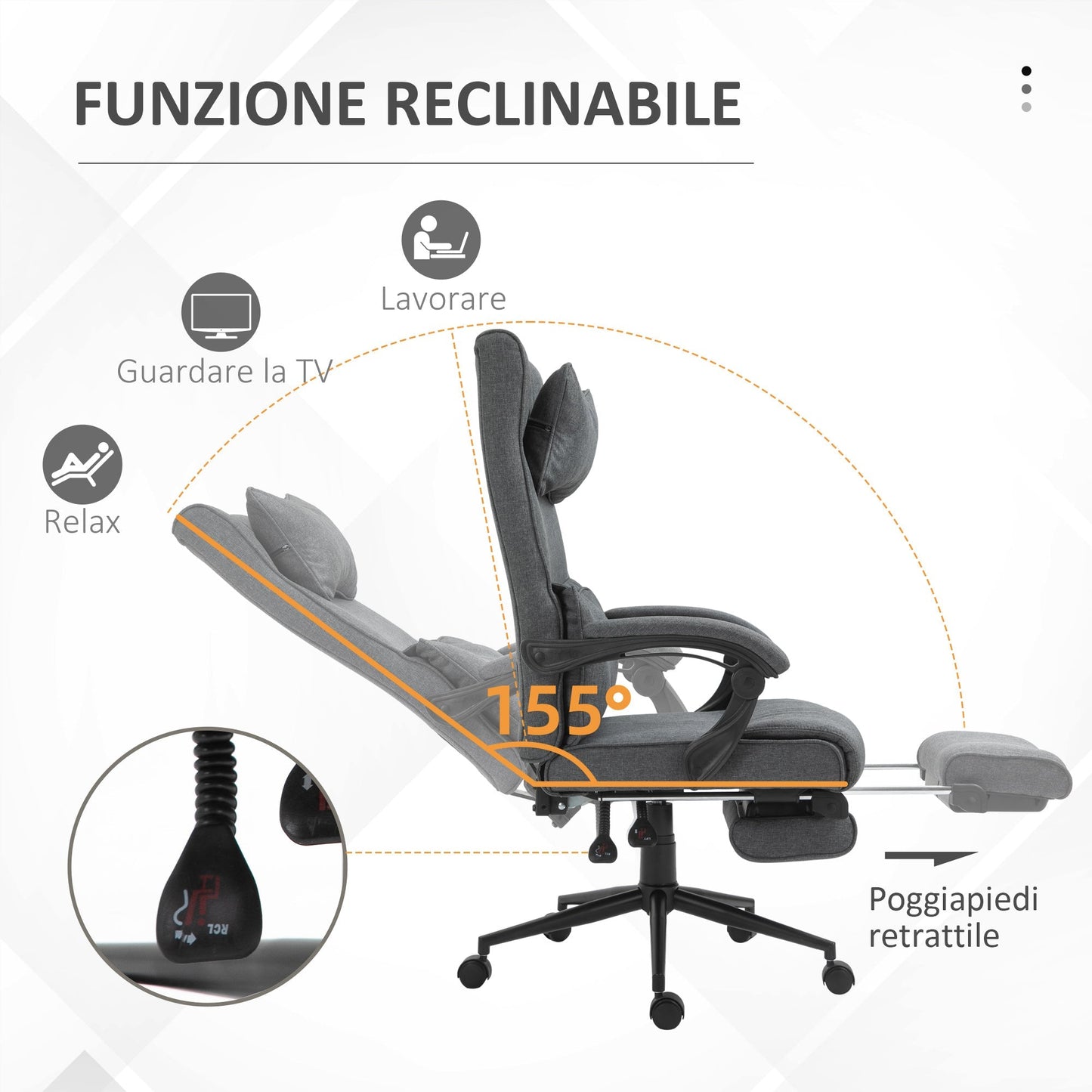 Ergonomic office chair with adjustable height with armrests and footrests, 66x70x115-123 cm, Grey - Borgè