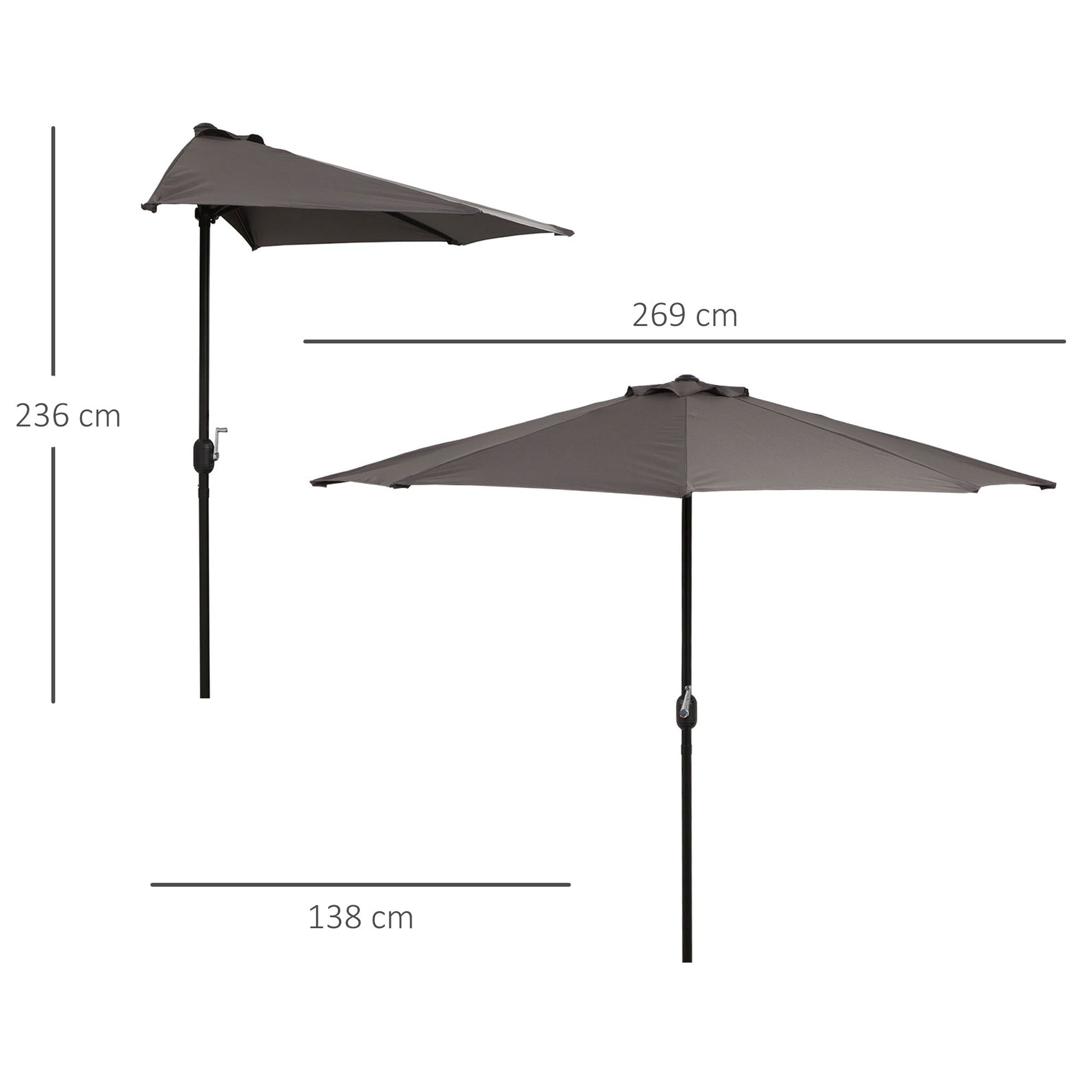 Outsunny wall umbrella for outdoor outdoor polyester anti -UV 269x138x236cm Grey - Borgè