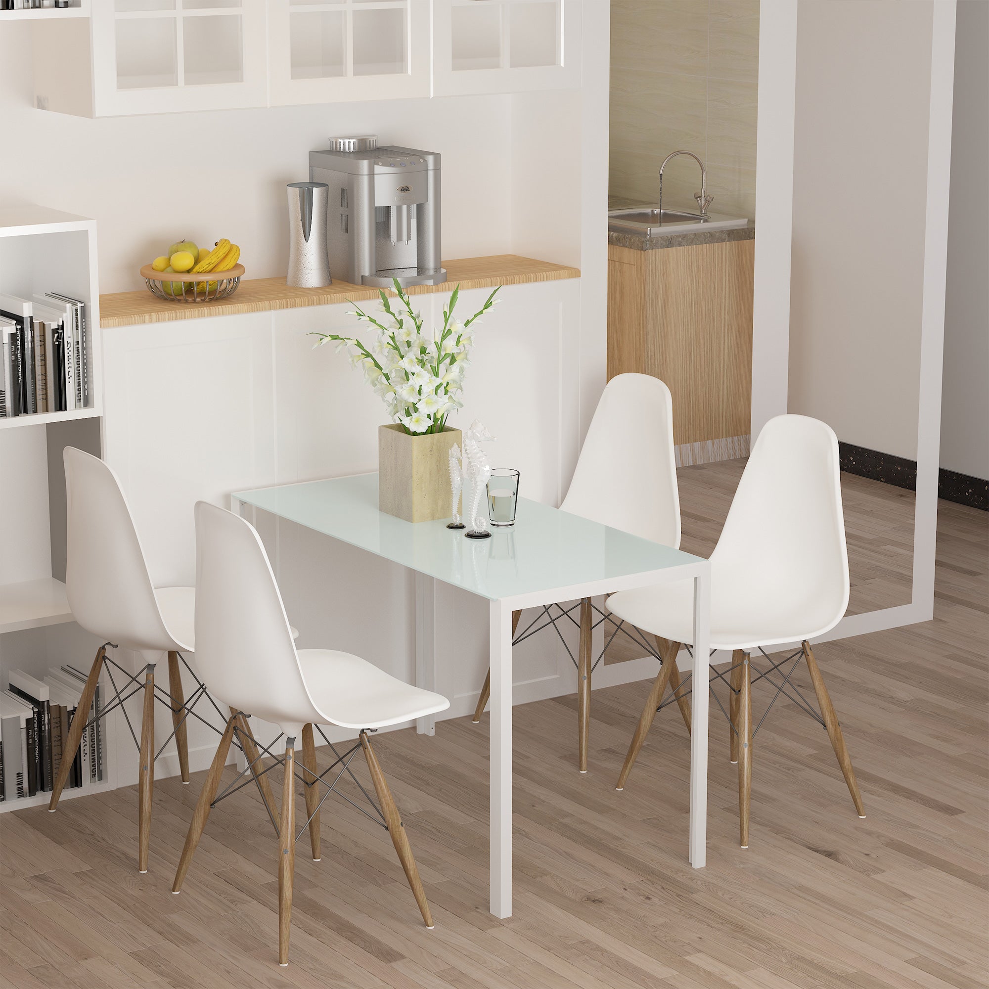 Modern Rectangular Table Metal structure and tempered glass top - white - Borgè