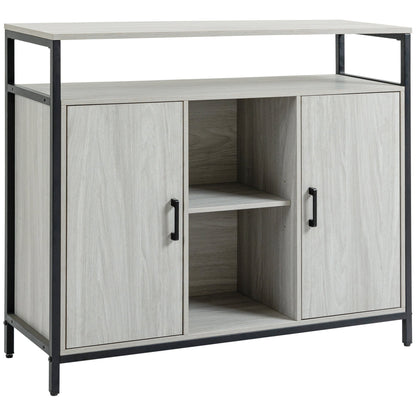 Modern wooden belief with 2 lockers and shelves, 100x34x87.2cm, light Grey - Borgè