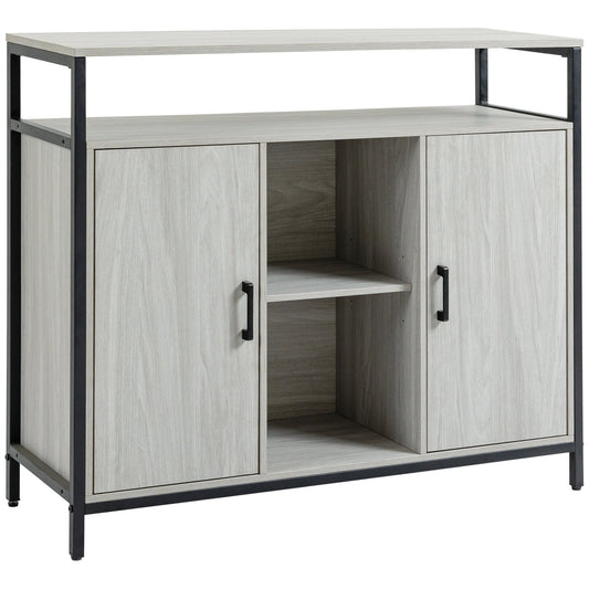 Modern wooden belief with 2 lockers and shelves, 100x34x87.2cm, light Grey