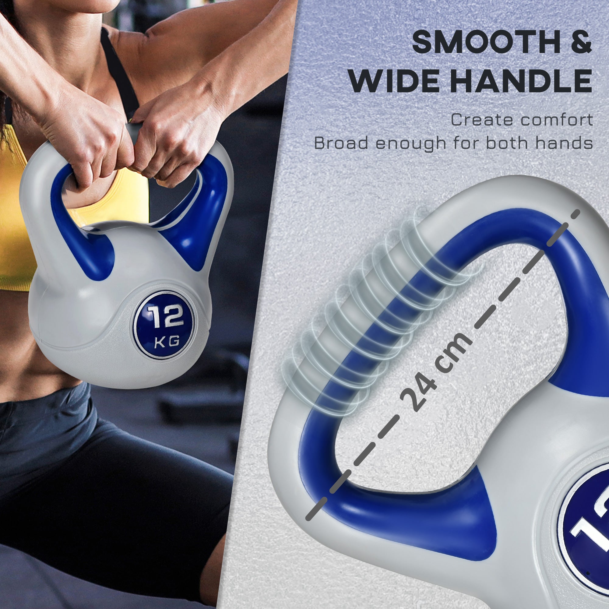 Kettlebell 12kg in PU and Sand with Flat Base and Handle for Deadlifts, Squats and Lifts, 24x17x28 cm, Blue - Borge' Group Limited