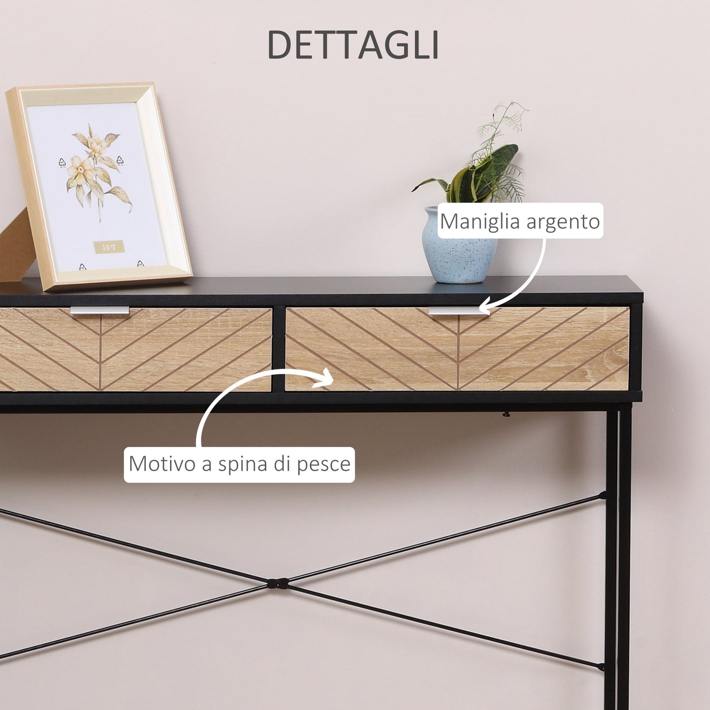 ALEA | Modern Console Table for Entrance and Living Room with 2 Metal Drawers 100x30x75cm - Black