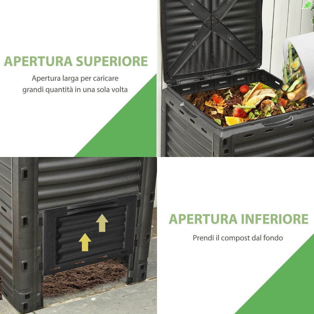 Garden Composter, 300L Black Plastic Home Compost Bin with Snap-On Lid - Borge' Group Limited