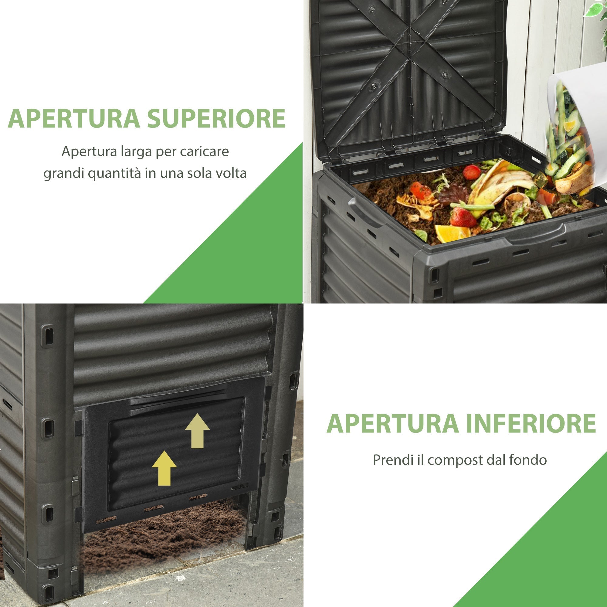 Garden Composter, 300L Black Plastic Home Compost Bin with Snap-On Lid - Borge' Group Limited