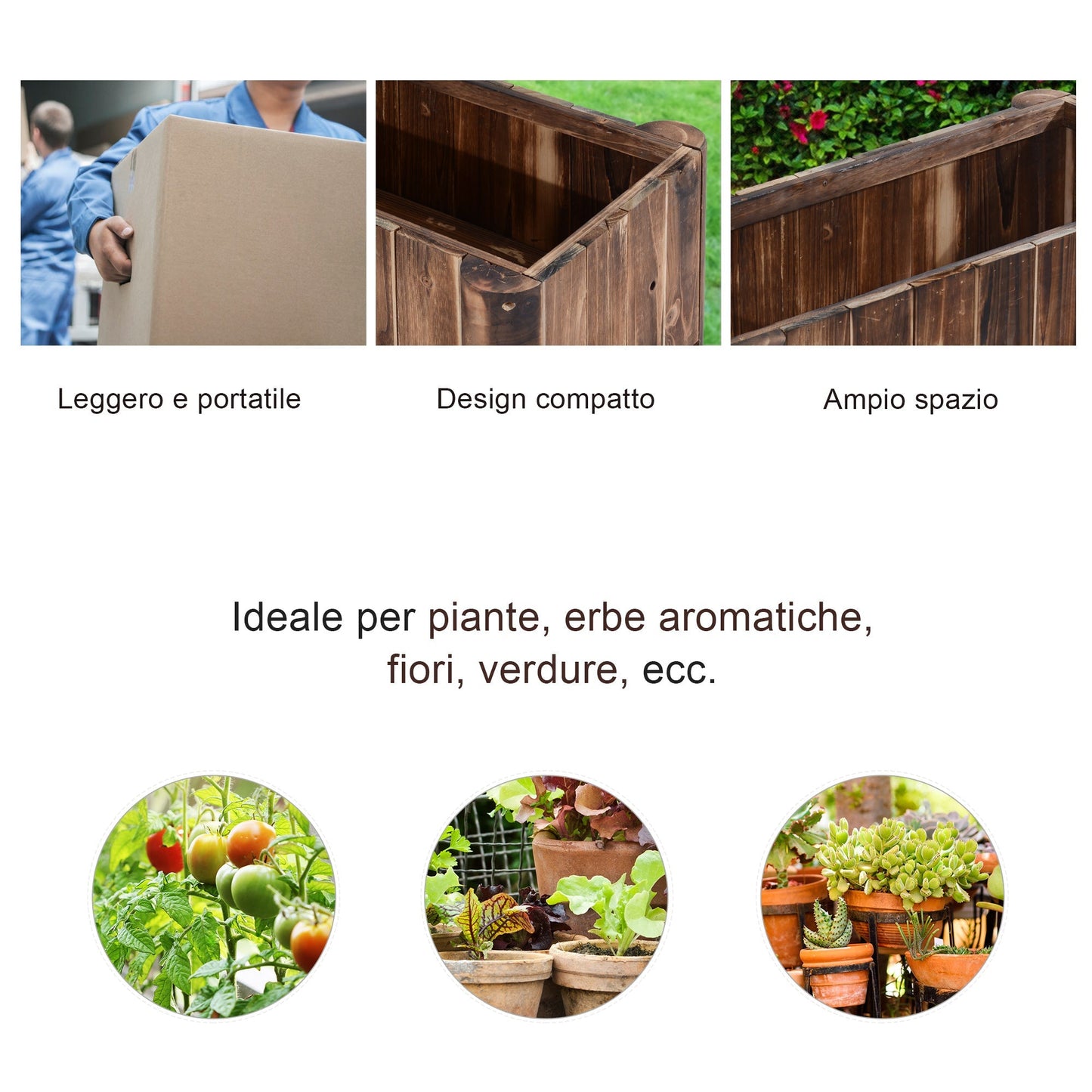 Outsunny Rectangular Box Fioriera for fir wood plants, 70x35x30cm - Borgè