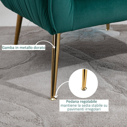 Homcom green velvet armchair with golden metal legs - Borgè