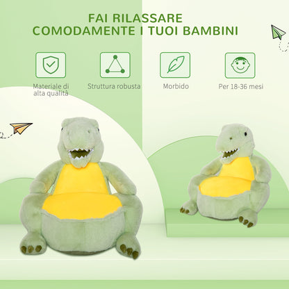 Little Dinosaur Armchair for children in plush - green/yellow