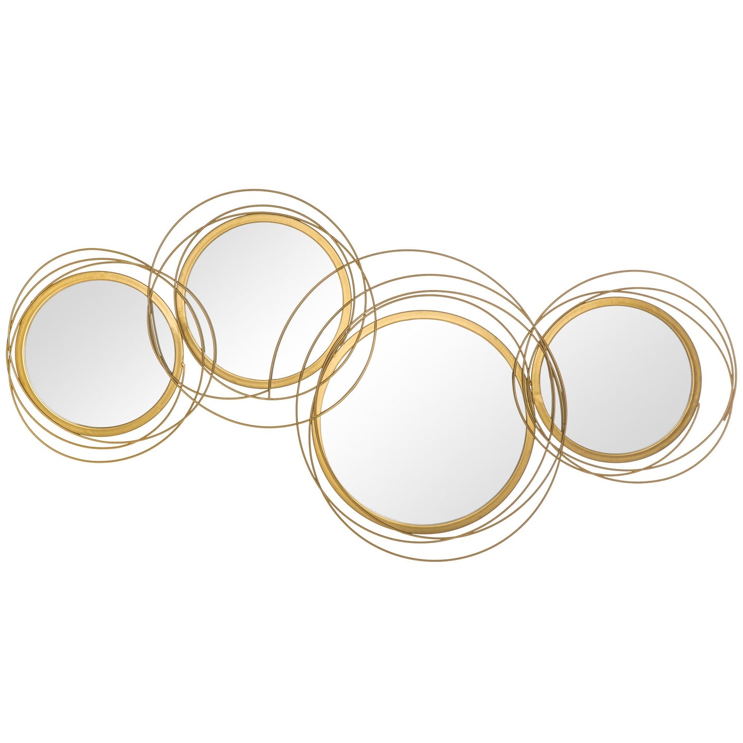 Homcom 3D Metal Mural Decoration, Wall Art in Circles with 107x56cm mirrors, gold - Borgè