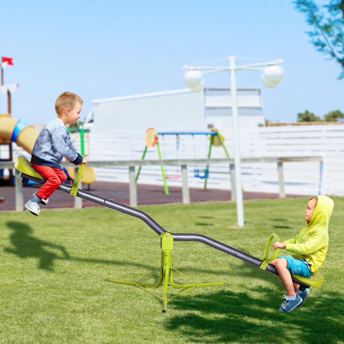 swallowing and rotating garden for children in metal, green and Grey children