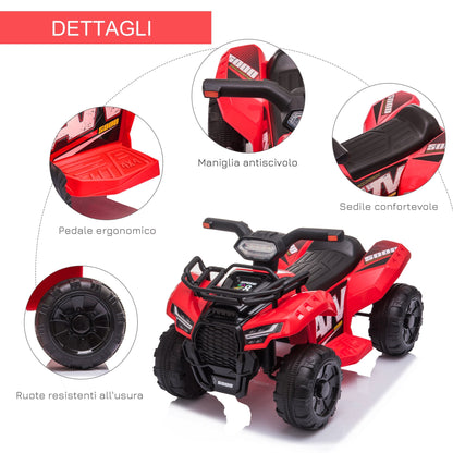 Quad electric for children with 6V rechargeable battery, accelerator button, age 18-36 months, 70x42x45cm, red - Borgè