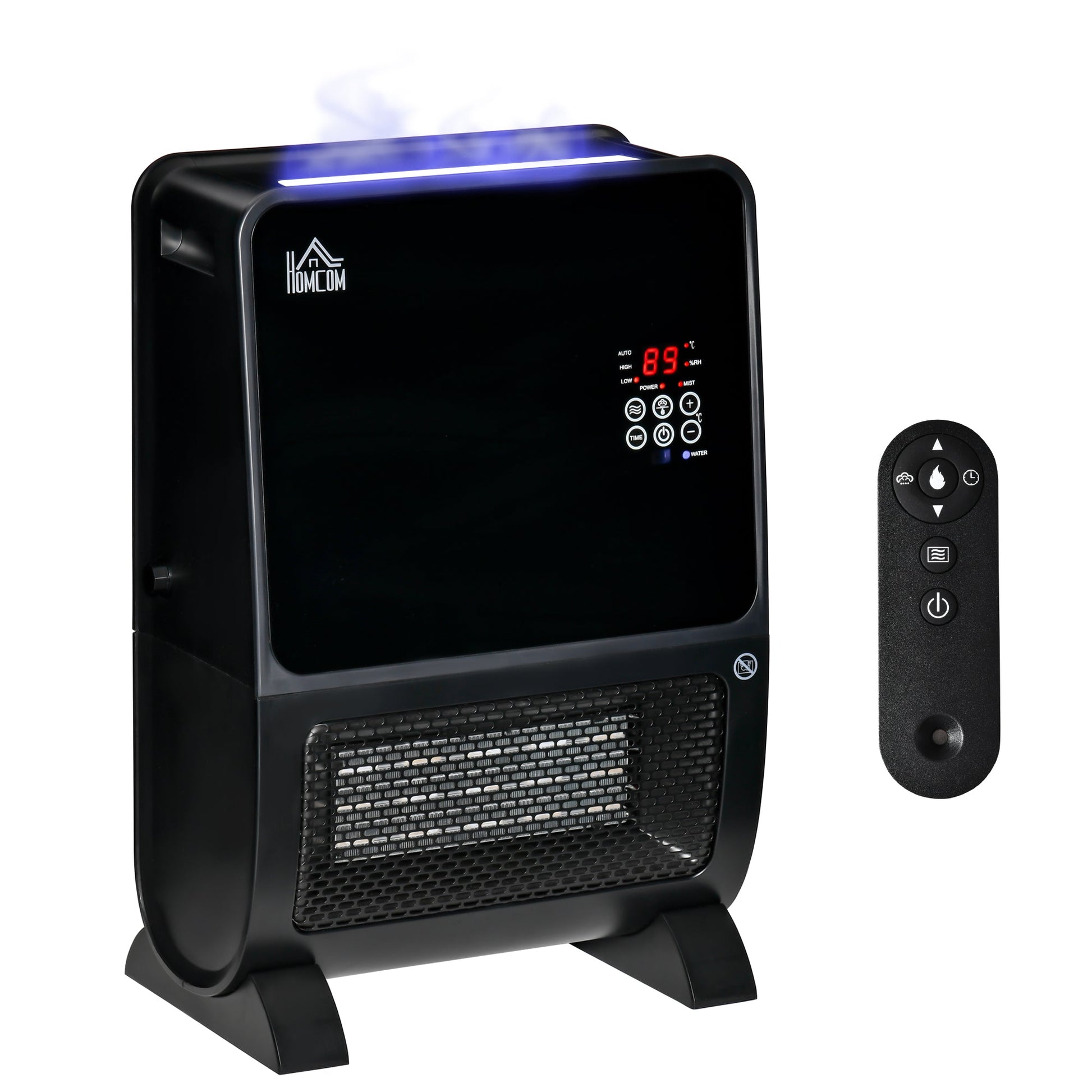 Electric Heater 2 in 1 with humidifier, 3 -colored LED light and ultraviolet, timer and remote control, 33x21x49.5cm - black - Borgè