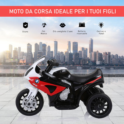 electric motorcycle for children max. 20kg with bmw license, 3 wheels, 6V rechargeable battery, red white, 66x37x44cm - Borgè