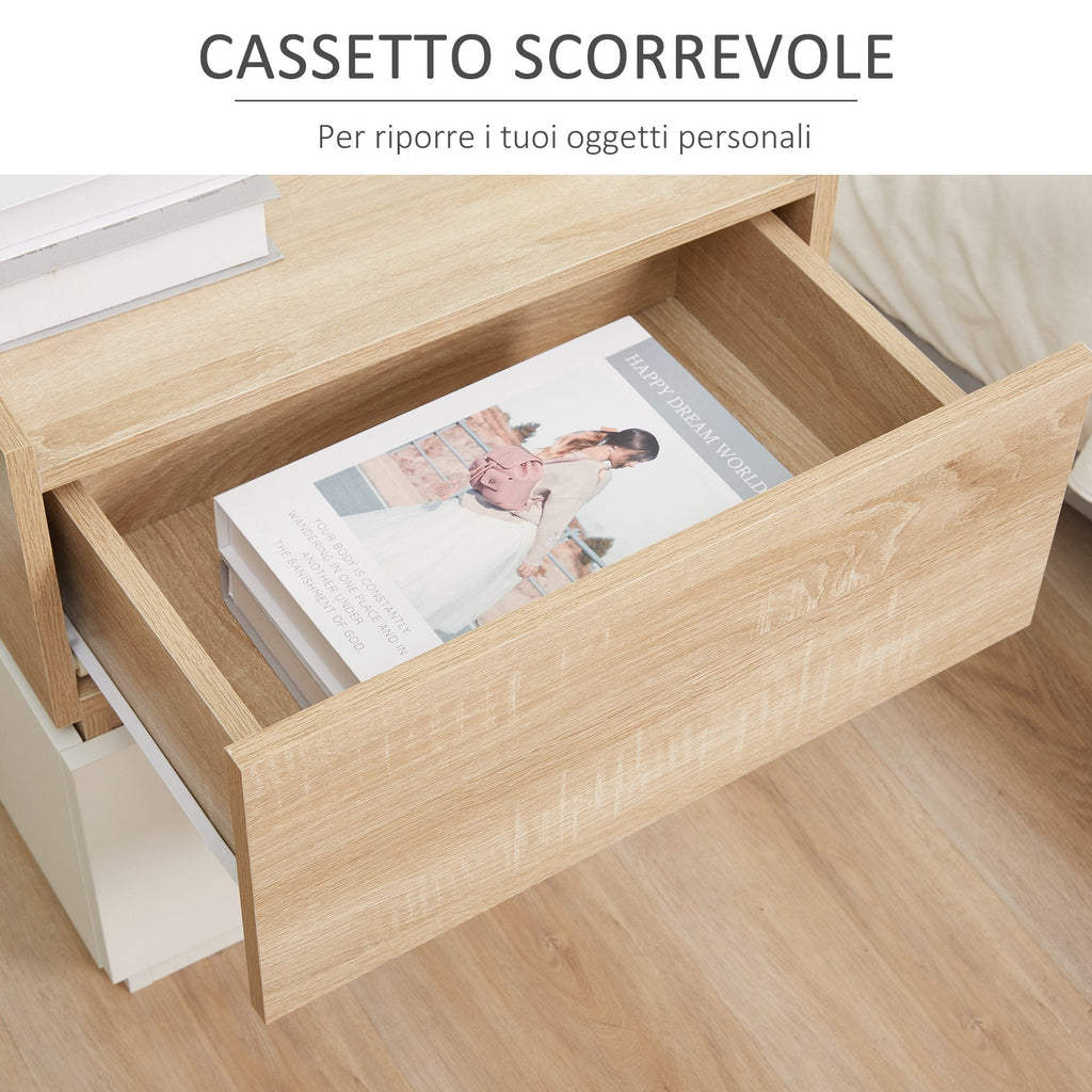 bedside table with 2 wooden drawers, modern and stackable design, 50x40x47.5cm - Borgè