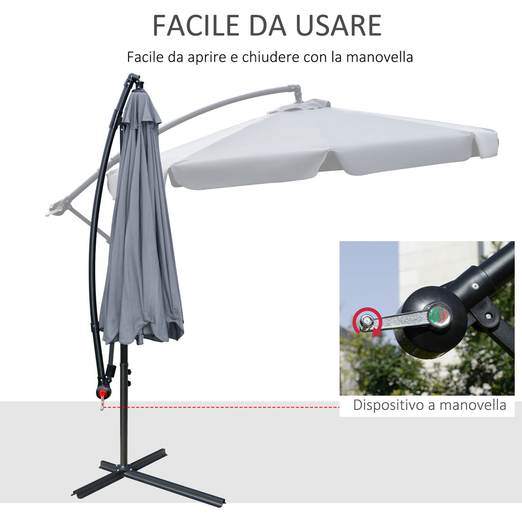 2.7x2.7 m Garden Umbrella with Metal Arm and Adjustable Polyester Canopy and Crank Opening, Grey - Borge' Group Limited