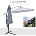 2.7x2.7 m Garden Umbrella with Metal Arm and Adjustable Polyester Canopy and Crank Opening, Grey - Borge' Group Limited