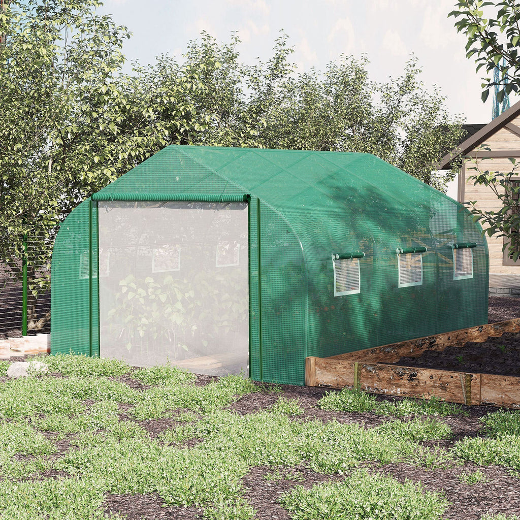 Tunnel Greenhouse with PE Cover and Steel Structure, Roll-Up Door and 6 Windows, 3.5x3x2m, Green - Borge' Group Limited