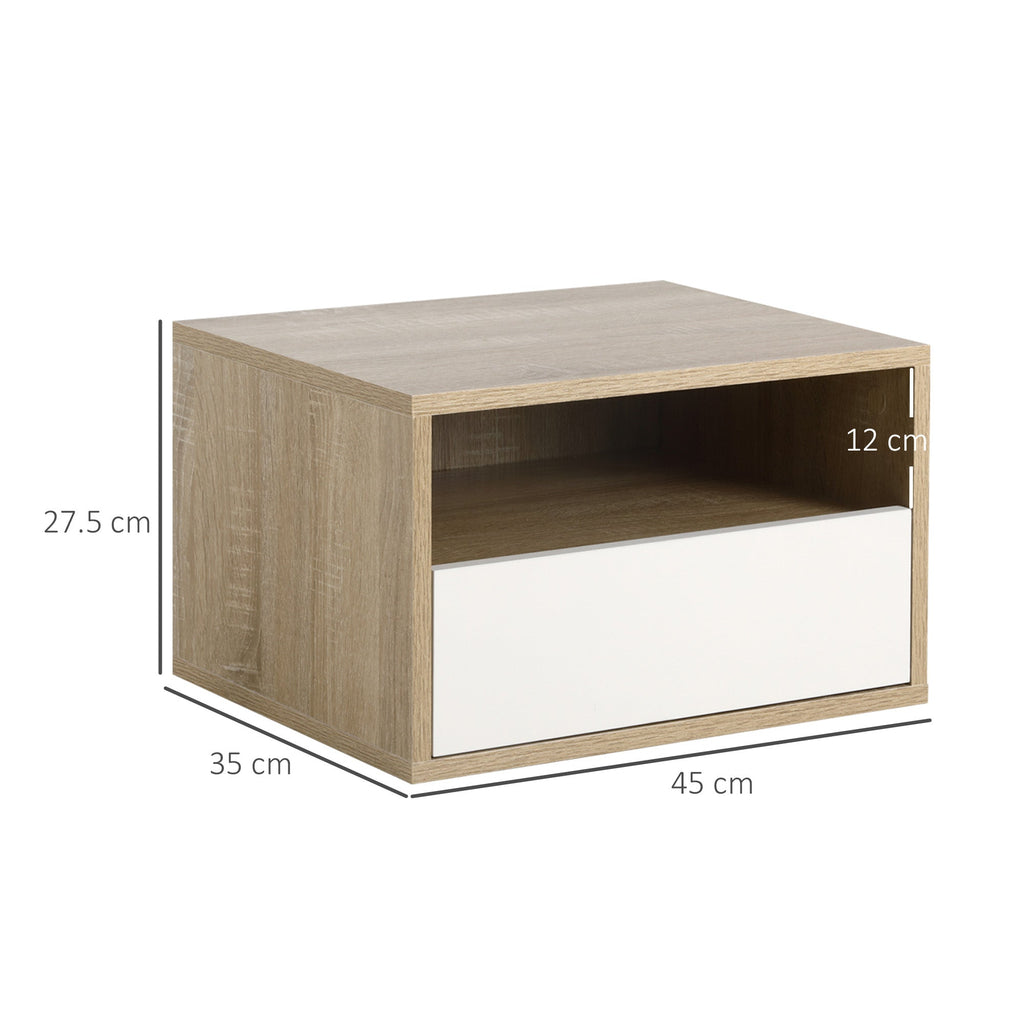 Set 2 Bedside tables suspended with drawer and shelf 45x35x27.5cm - White and wooden color - Borgè