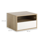 Set 2 Bedside tables suspended with drawer and shelf 45x35x27.5cm - White and wooden color - Borgè