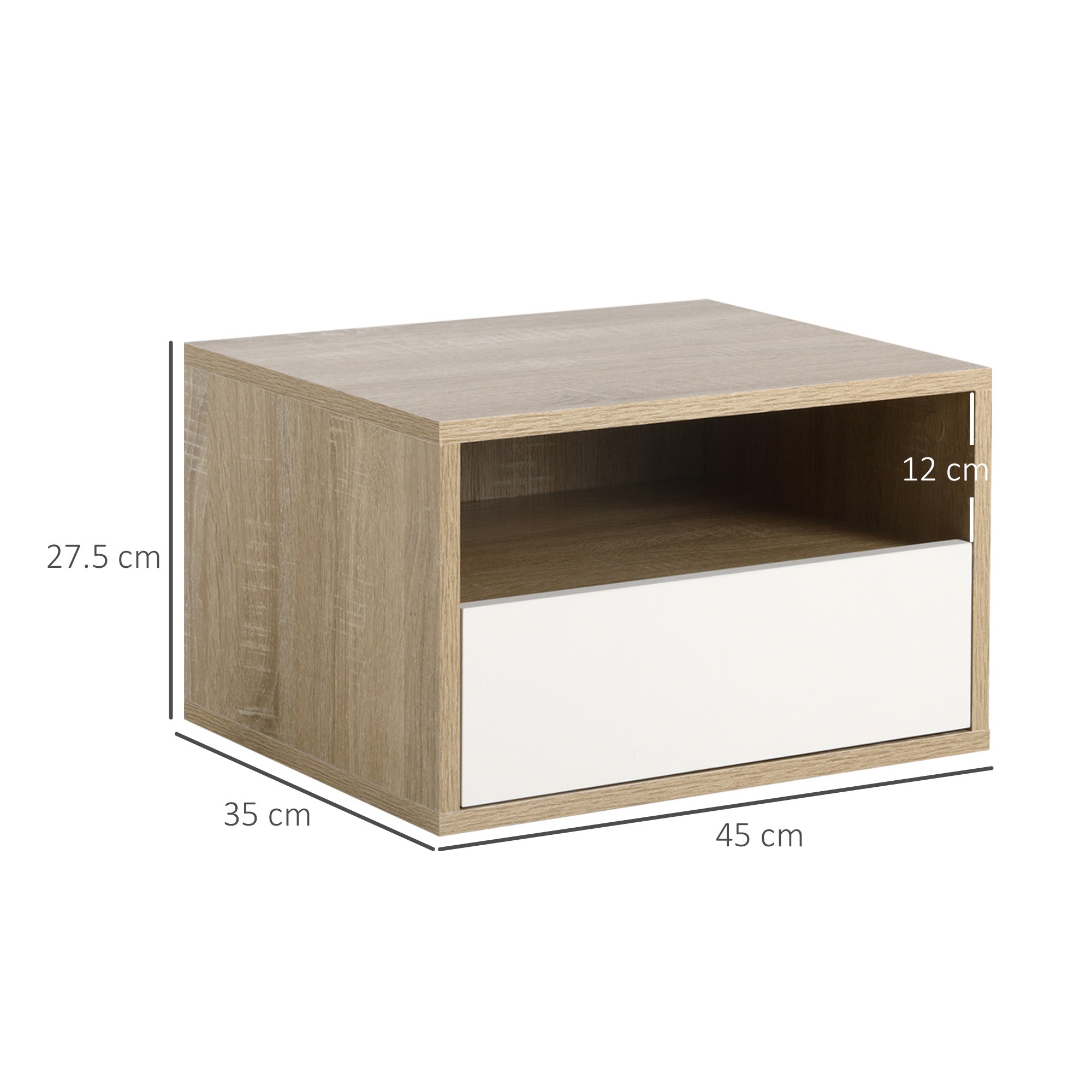 Set 2 Bedside tables suspended with drawer and shelf 45x35x27.5cm - White and wooden color - Borgè