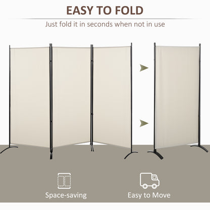 Indoor 3-Panel Folding Metal and Polyester Indoor Room Divider, 253x50x182cm, Beige - Borgè