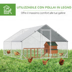 Garden Chicken Coop with Galvanized Frame, Waterproof Cover and Hexagonal Netting, 3x8x2m, Silver - Borge' Group Limited