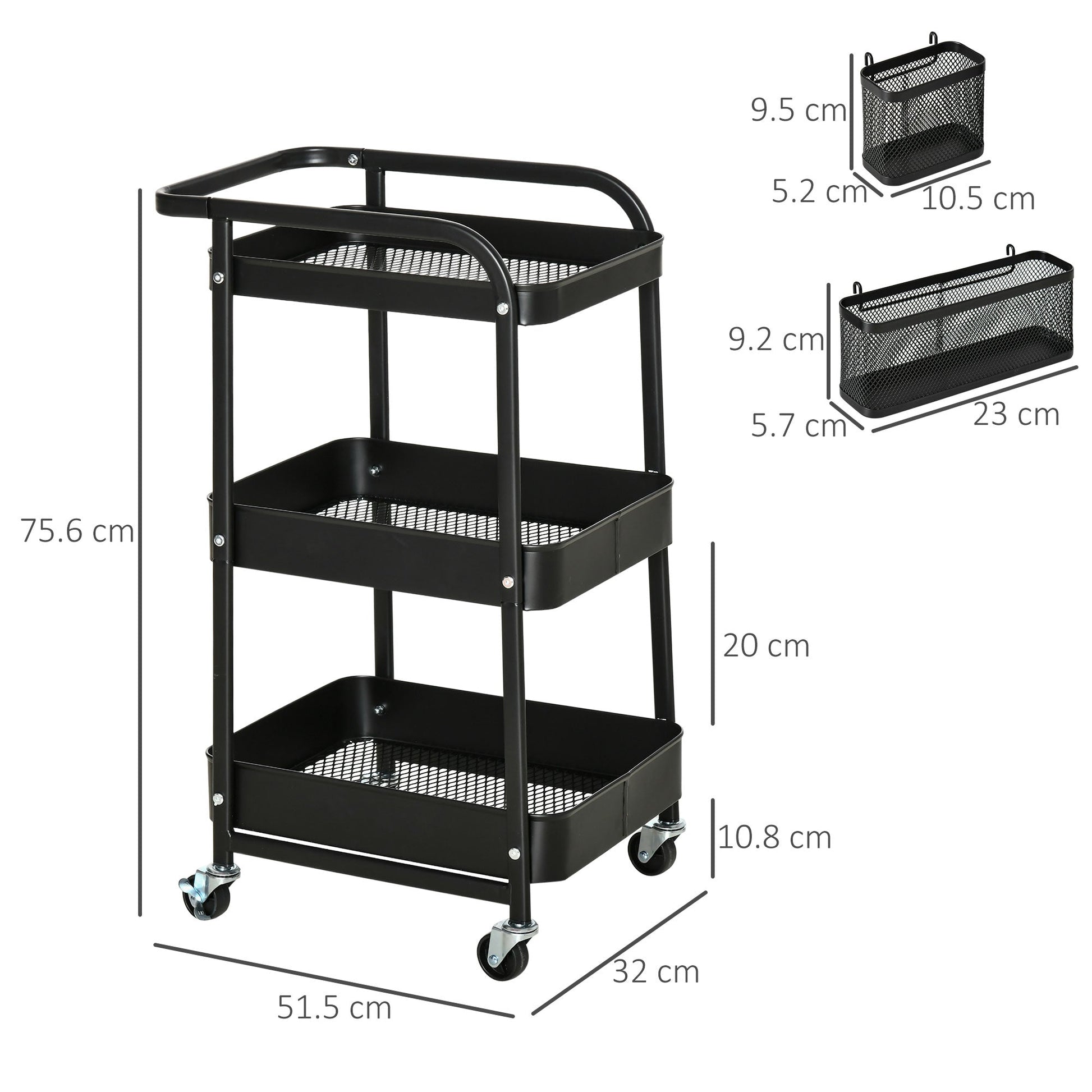 SPARKLE | Multipurpose Trolley with 3 shelves and wheels | 51.5x32x75.6 cm - Borgè