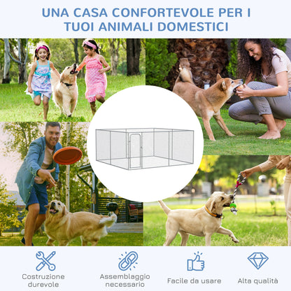 Pawhut Kennel for outdoor dogs with shirts with steel block, 400x400x182cm, silver - Borgè