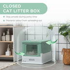 Enclosed Cat Litter Box with Scoop, Removable Tray and 2 Doors, 47.5x35. 5x36.7cm, Green - Borge' Group Limited