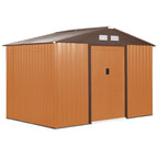 Garden Shed with Base and Double Sliding Doors, Steel Garden Shed, 277x195x192 cm, Yellow - Borge' Group Limited